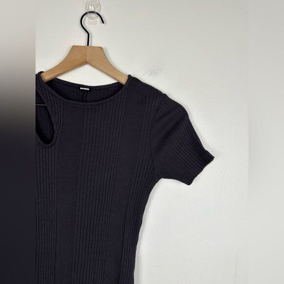 Monrow Women's Black Ribbed Short Sleeve Cutout Mini T-Shirt Dress Size XS - Picture 6 of 10